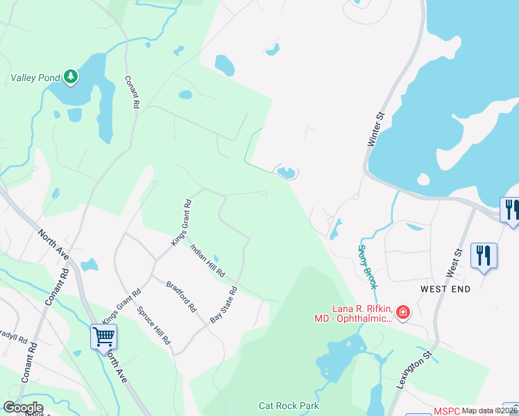 map of restaurants, bars, coffee shops, grocery stores, and more near 191 Kings Grant Road in Weston