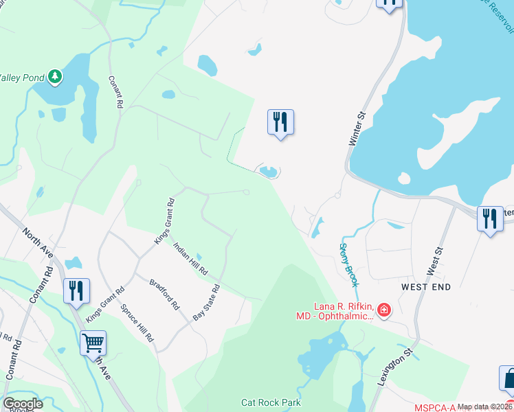 map of restaurants, bars, coffee shops, grocery stores, and more near 191 Kings Grant Rd in Weston