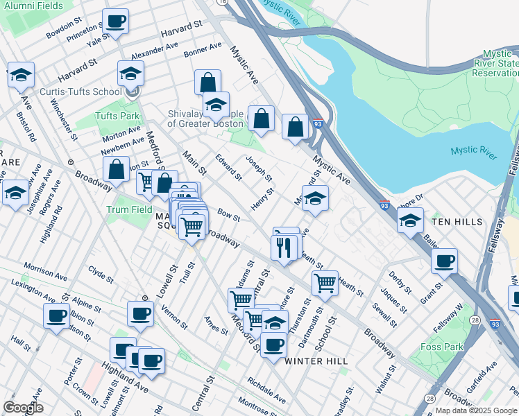 map of restaurants, bars, coffee shops, grocery stores, and more near in Medford