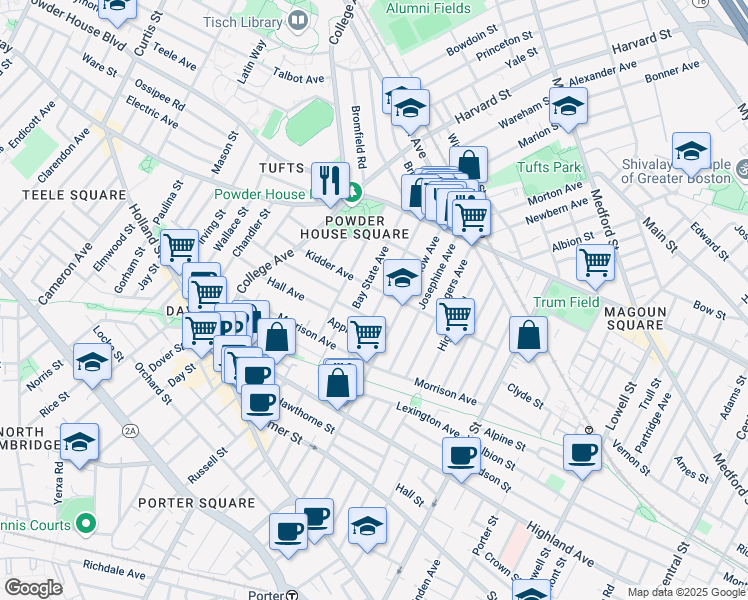 map of restaurants, bars, coffee shops, grocery stores, and more near 200 Willow Avenue in Somerville