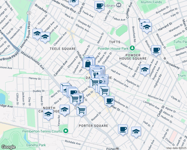 map of restaurants, bars, coffee shops, grocery stores, and more near in Somerville