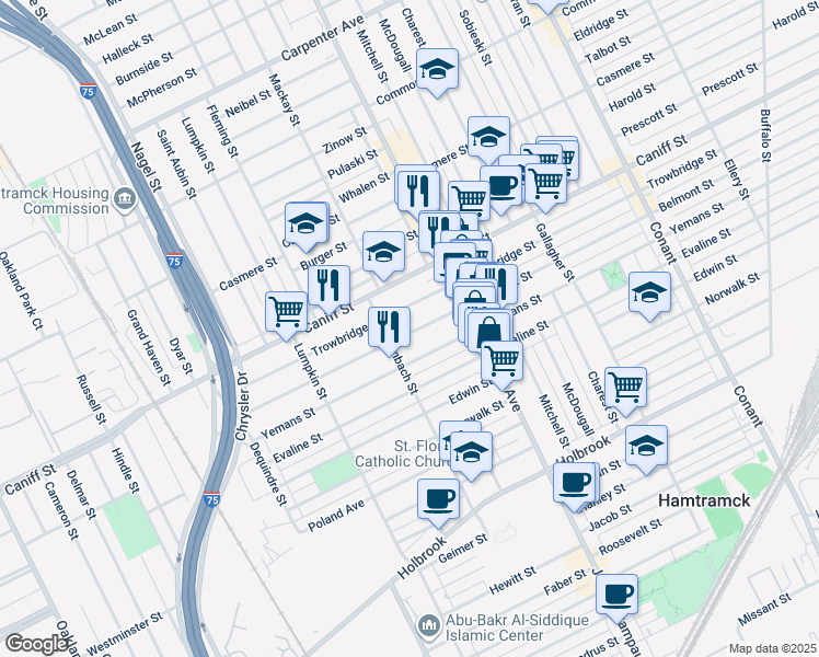 map of restaurants, bars, coffee shops, grocery stores, and more near 2646 Belmont Street in Hamtramck