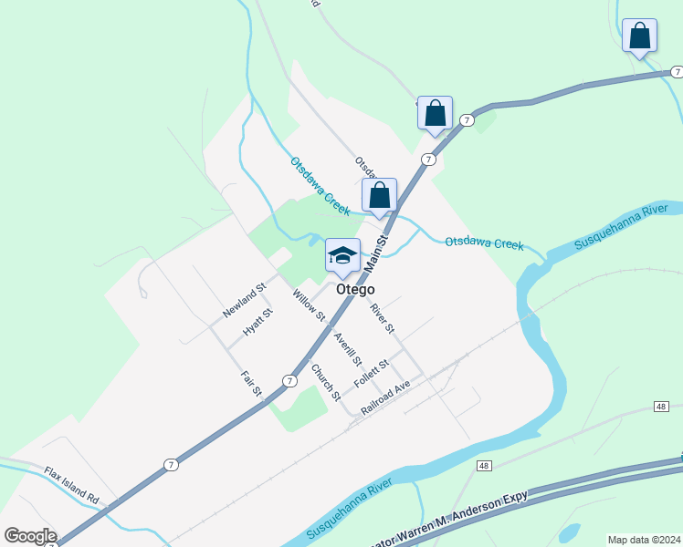 map of restaurants, bars, coffee shops, grocery stores, and more near 353 Main Street in Otego