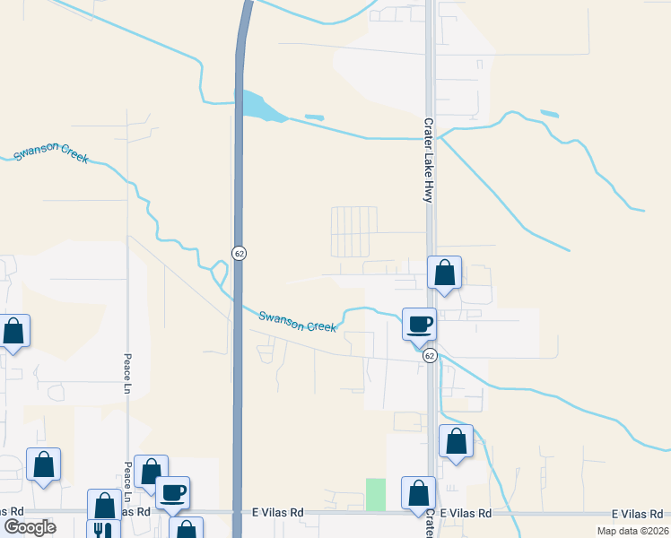map of restaurants, bars, coffee shops, grocery stores, and more near 1011 Dillon Way in Central Point