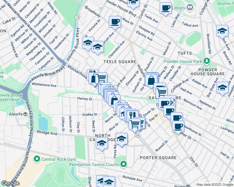 map of restaurants, bars, coffee shops, grocery stores, and more near 51 Locke Street in Cambridge
