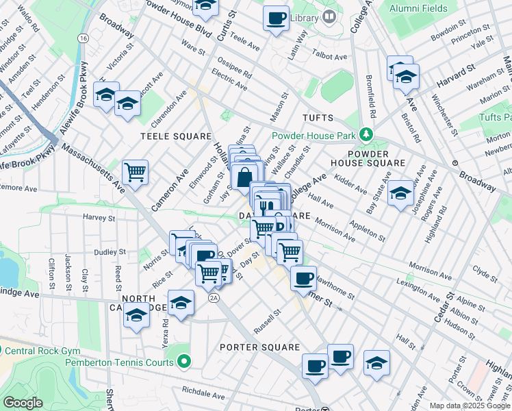 map of restaurants, bars, coffee shops, grocery stores, and more near 40 Holland Street in Somerville