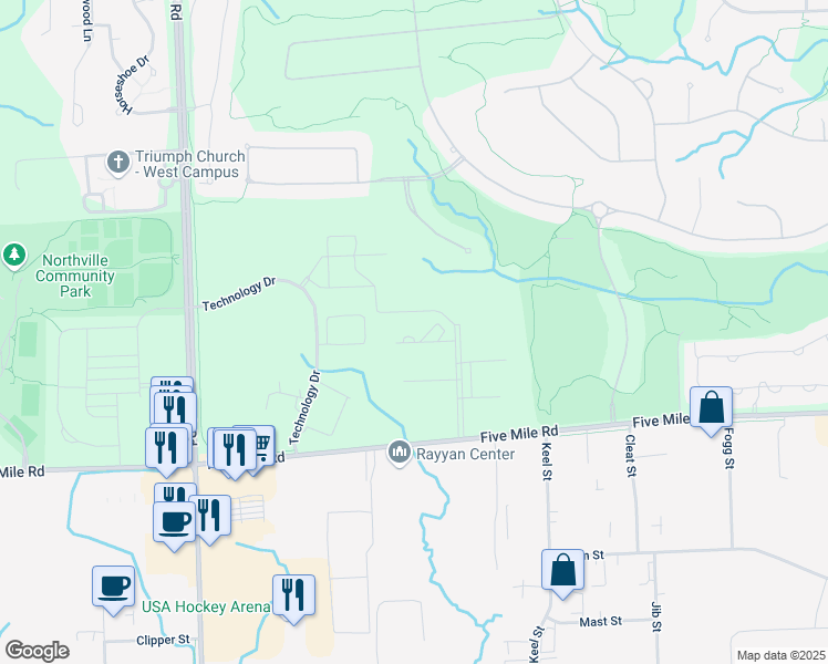 map of restaurants, bars, coffee shops, grocery stores, and more near 15701 Centennial Dr in Northville