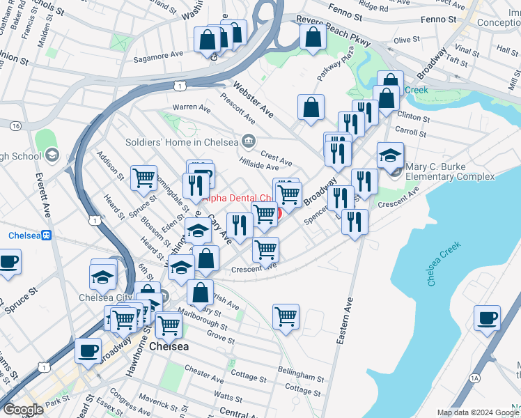 map of restaurants, bars, coffee shops, grocery stores, and more near 778 Broadway in Chelsea