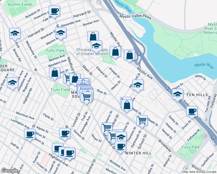map of restaurants, bars, coffee shops, grocery stores, and more near in Medford