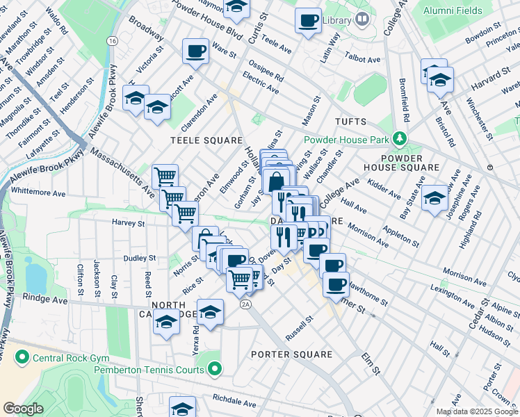 map of restaurants, bars, coffee shops, grocery stores, and more near P3 Howard Street in Somerville