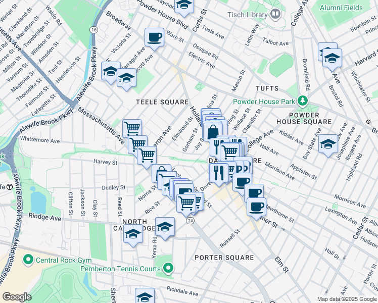 map of restaurants, bars, coffee shops, grocery stores, and more near P3 Howard Street in Somerville