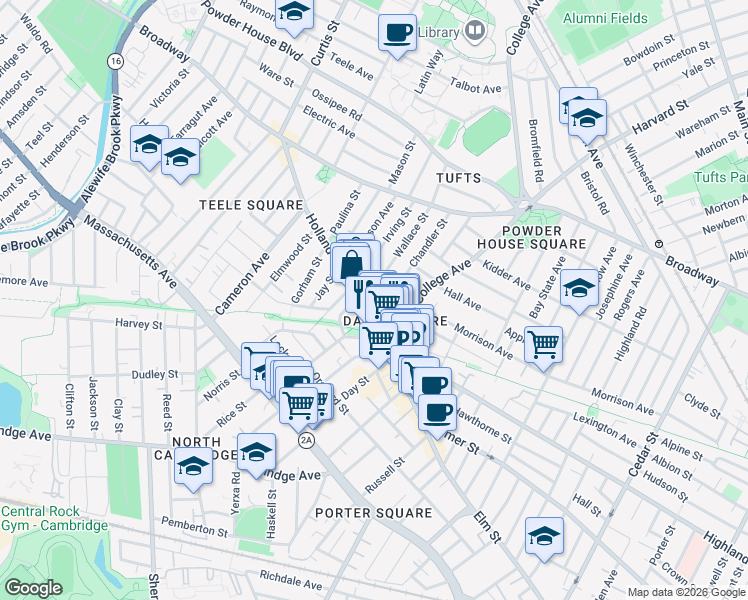 map of restaurants, bars, coffee shops, grocery stores, and more near in Somerville