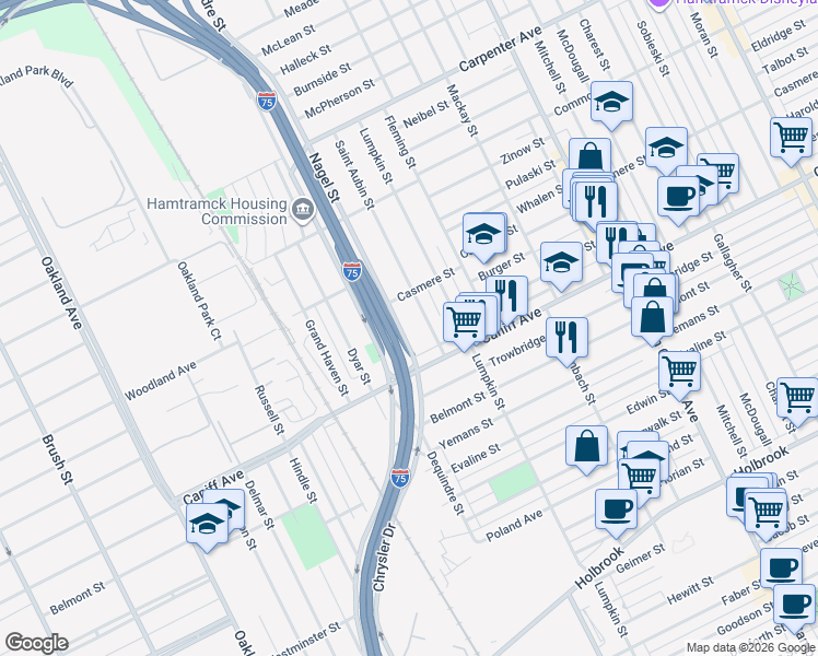 map of restaurants, bars, coffee shops, grocery stores, and more near 2013 Caniff Street in Hamtramck