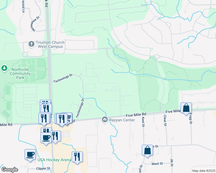 map of restaurants, bars, coffee shops, grocery stores, and more near 15701 Centennial Drive in Northville