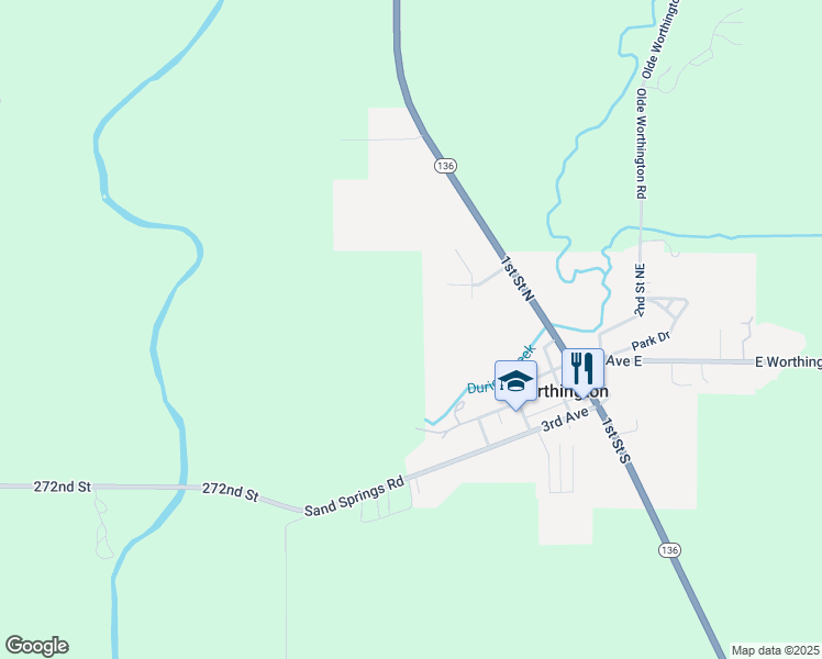 map of restaurants, bars, coffee shops, grocery stores, and more near in Worthington