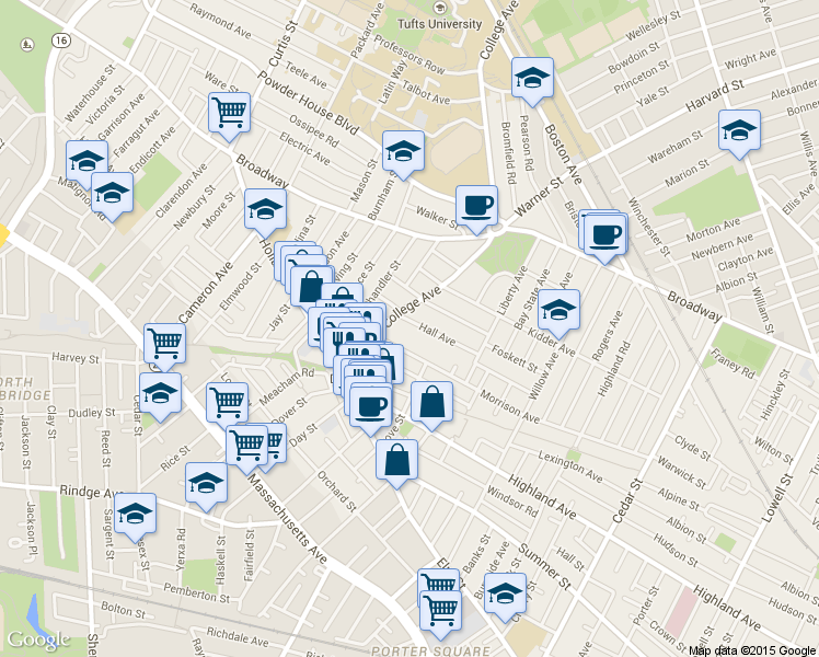 map of restaurants, bars, coffee shops, grocery stores, and more near in Somerville
