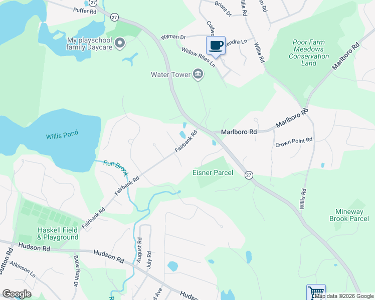 map of restaurants, bars, coffee shops, grocery stores, and more near 6 Twin Meadow Lane in Sudbury