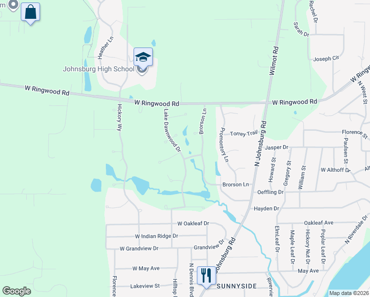 map of restaurants, bars, coffee shops, grocery stores, and more near 4909 Raintree Court in Johnsburg