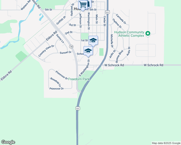 map of restaurants, bars, coffee shops, grocery stores, and more near 300-322 South Washington Street in Hudson