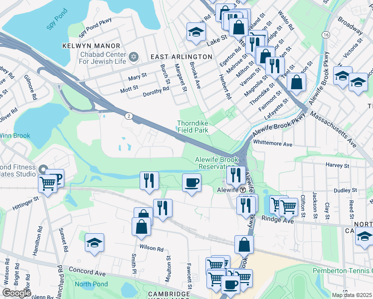 map of restaurants, bars, coffee shops, grocery stores, and more near 6 Acorn Park Drive in Cambridge