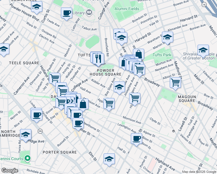 map of restaurants, bars, coffee shops, grocery stores, and more near 59 Liberty Avenue in Somerville