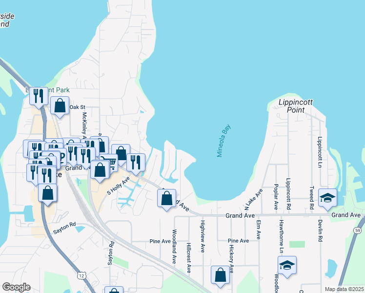 map of restaurants, bars, coffee shops, grocery stores, and more near 39 Lakeside Lane in Fox Lake