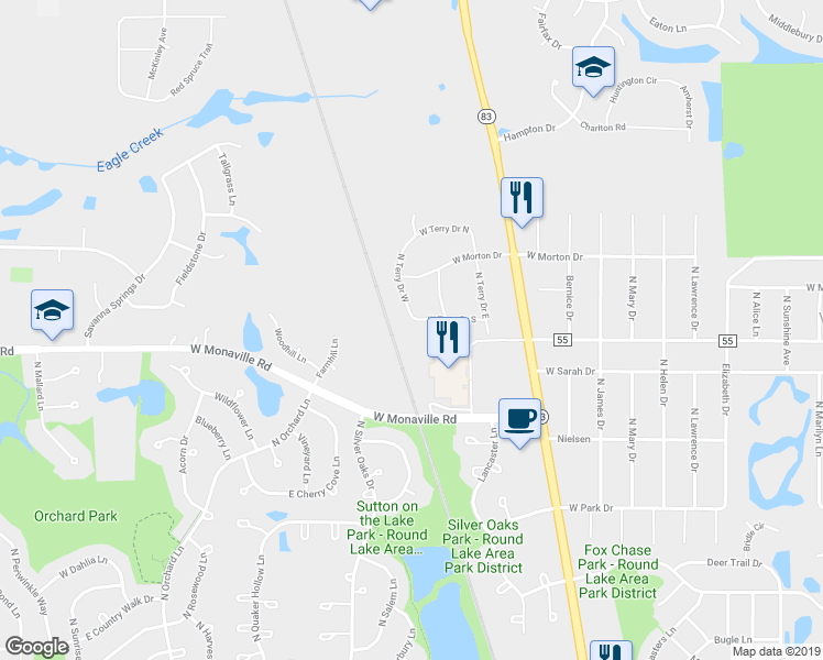 map of restaurants, bars, coffee shops, grocery stores, and more near 22371 West Terry Drive South in Lake Villa