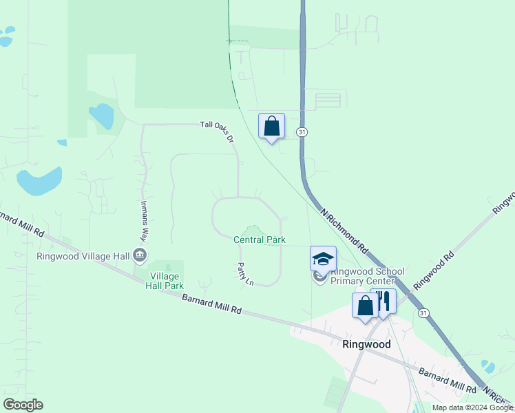map of restaurants, bars, coffee shops, grocery stores, and more near 5005 Patty Lane in Ringwood