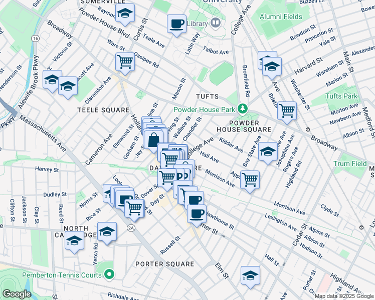 map of restaurants, bars, coffee shops, grocery stores, and more near 9 Chapel Street in Somerville