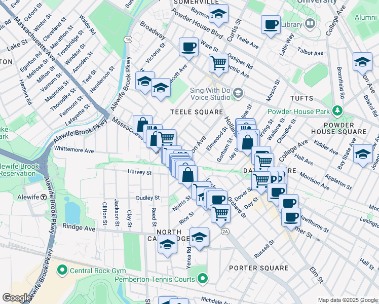 map of restaurants, bars, coffee shops, grocery stores, and more near 64 Cameron Avenue in Somerville