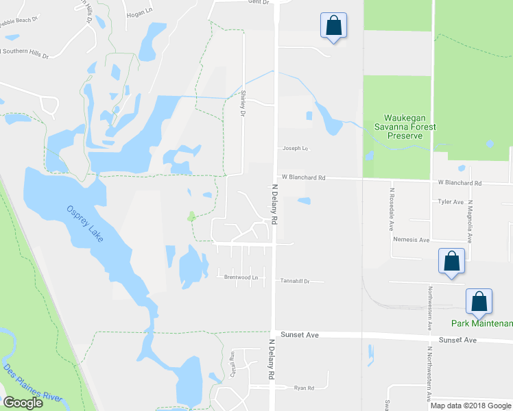 map of restaurants, bars, coffee shops, grocery stores, and more near 2568 Berkshire Court in Waukegan