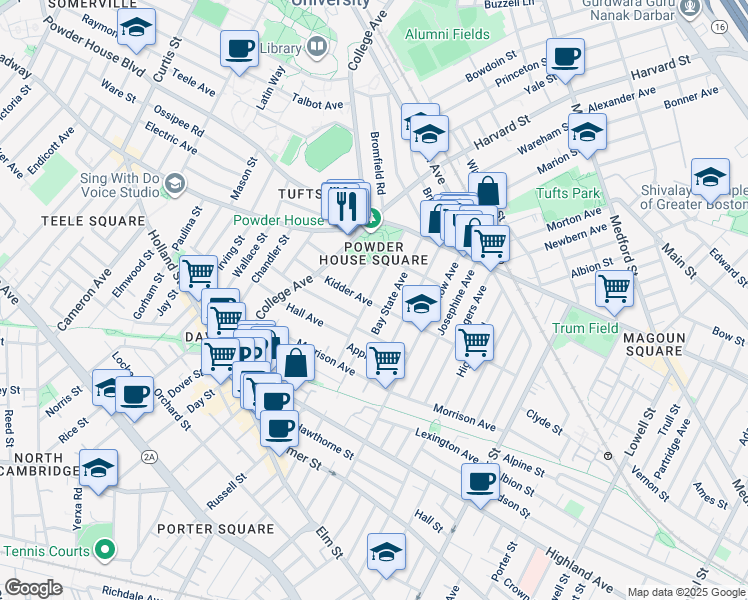 map of restaurants, bars, coffee shops, grocery stores, and more near 68 Liberty Avenue in Somerville