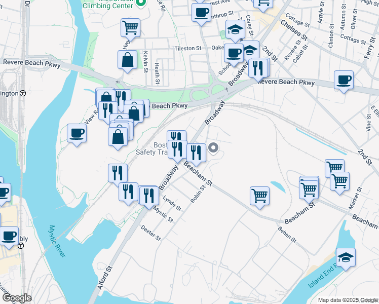 map of restaurants, bars, coffee shops, grocery stores, and more near 10 Langdon Street in Everett