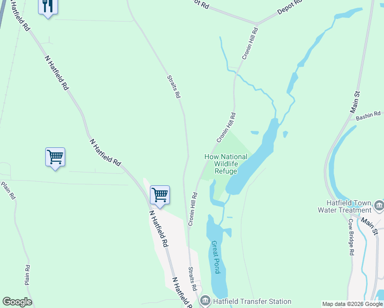 map of restaurants, bars, coffee shops, grocery stores, and more near 80 Straits Road in Hatfield