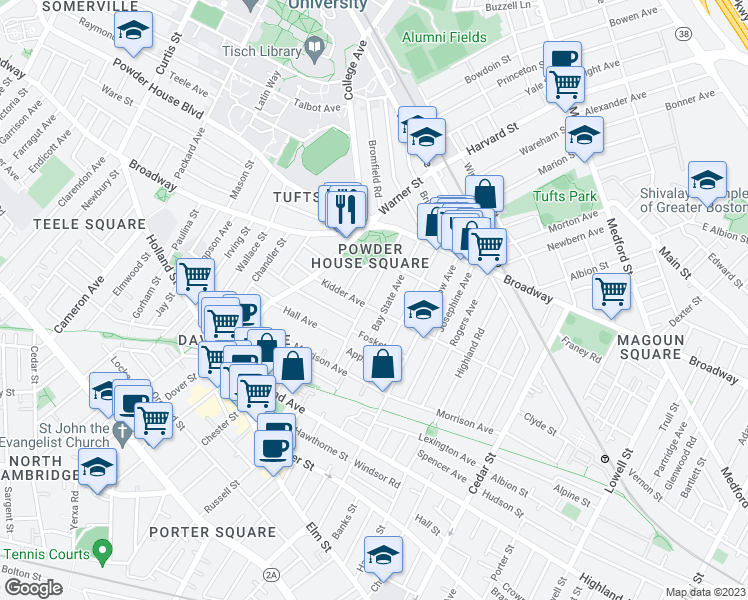 map of restaurants, bars, coffee shops, grocery stores, and more near 59 Liberty Avenue in Somerville
