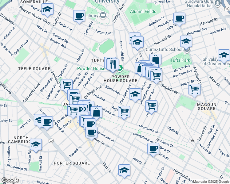 map of restaurants, bars, coffee shops, grocery stores, and more near 59 Liberty Avenue in Somerville