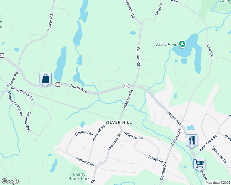 map of restaurants, bars, coffee shops, grocery stores, and more near 506 North Avenue in Weston