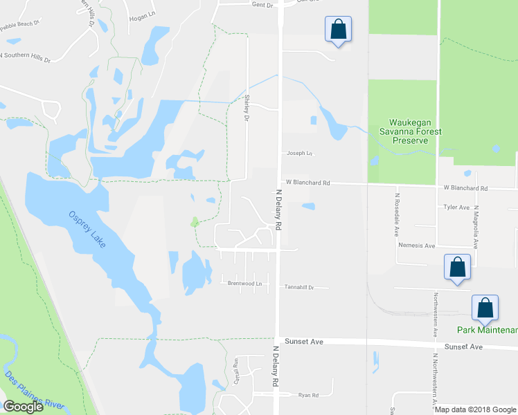 map of restaurants, bars, coffee shops, grocery stores, and more near 2524 Berkshire Court in Waukegan