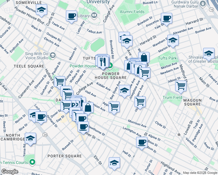 map of restaurants, bars, coffee shops, grocery stores, and more near 59 Liberty Avenue in Somerville