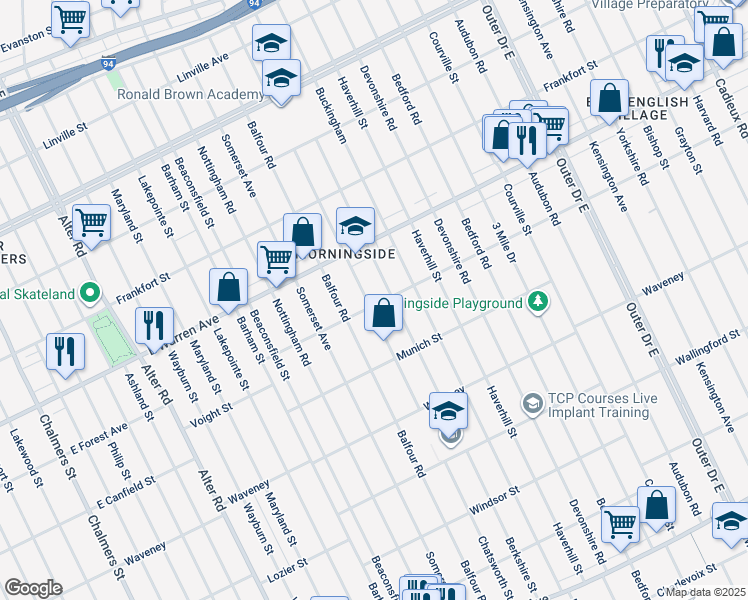 map of restaurants, bars, coffee shops, grocery stores, and more near 4803 Berkshire Street in Detroit