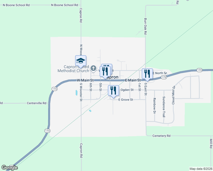 map of restaurants, bars, coffee shops, grocery stores, and more near 130 South 4th Street in Capron