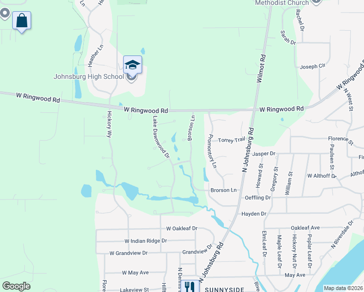 map of restaurants, bars, coffee shops, grocery stores, and more near 4909 Raintree Court in Johnsburg