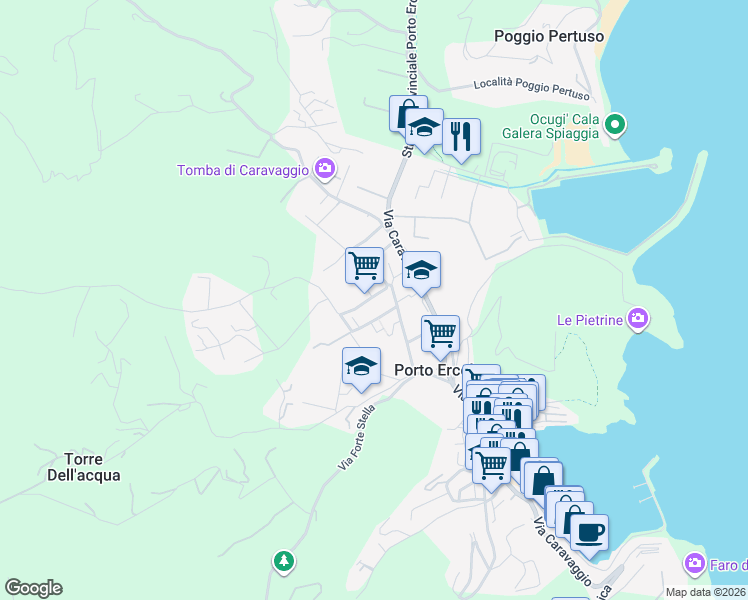 map of restaurants, bars, coffee shops, grocery stores, and more near 6 Via Arcidosso in Porto Ercole