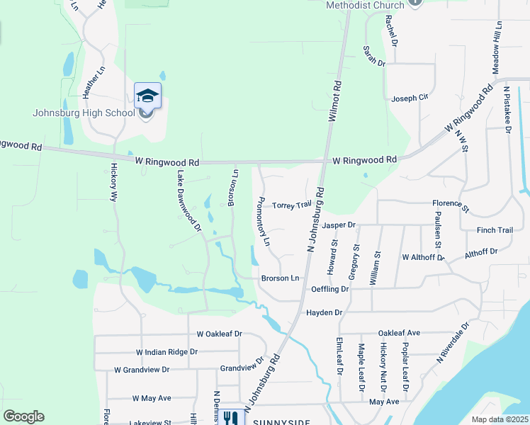 map of restaurants, bars, coffee shops, grocery stores, and more near 4908 Promontory Lane in Johnsburg