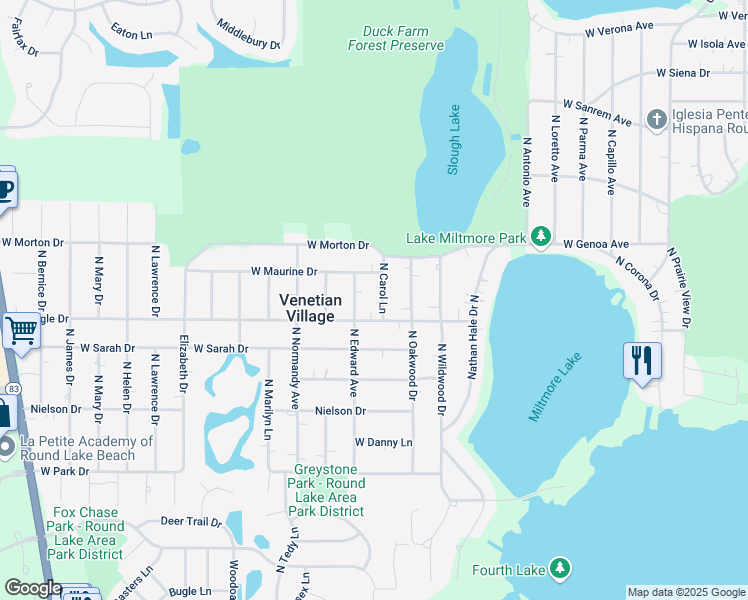 map of restaurants, bars, coffee shops, grocery stores, and more near 36880 North Carol Lane in Lake Villa