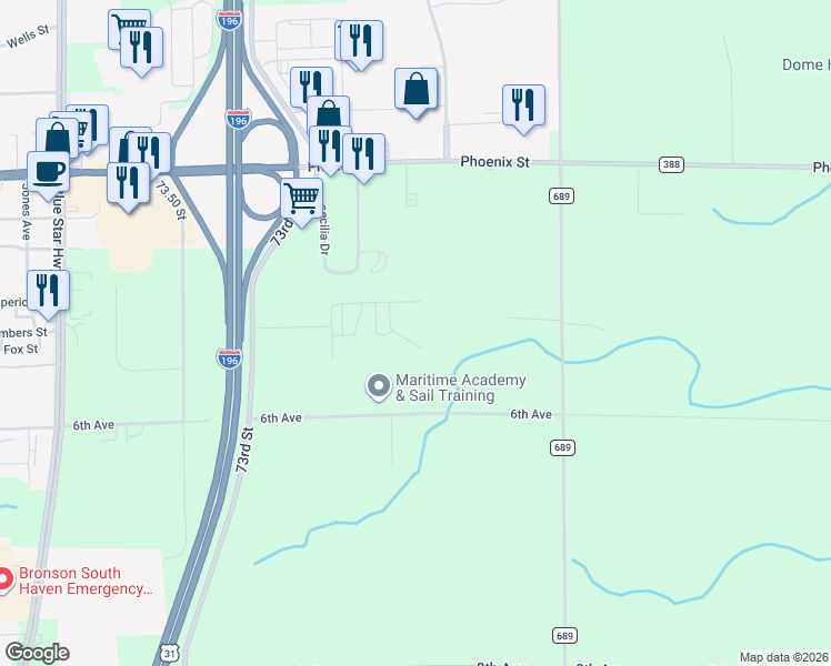 map of restaurants, bars, coffee shops, grocery stores, and more near 42 Seawall Court in South Haven