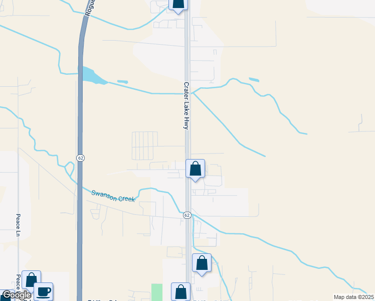 map of restaurants, bars, coffee shops, grocery stores, and more near 5528-5856 Crater Lake Highway in Central Point