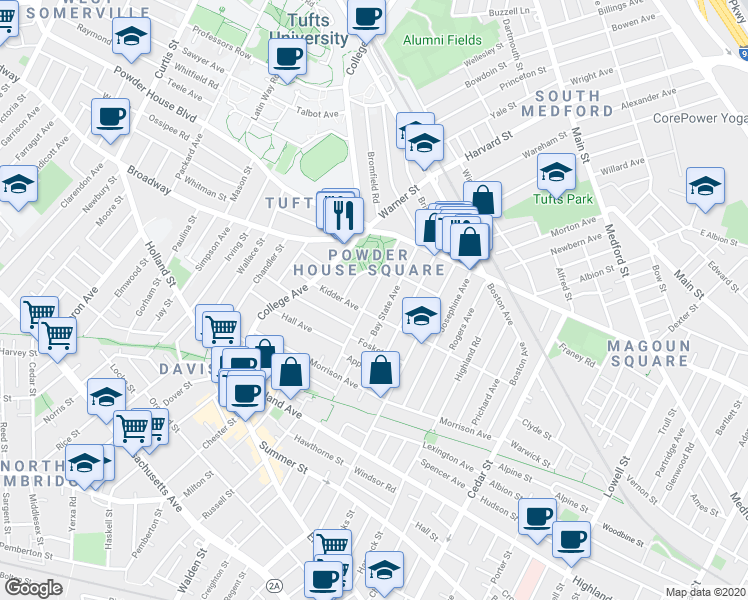 map of restaurants, bars, coffee shops, grocery stores, and more near 59 Liberty Avenue in Somerville