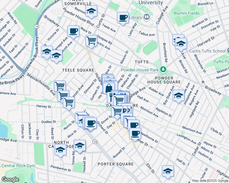 map of restaurants, bars, coffee shops, grocery stores, and more near in Somerville