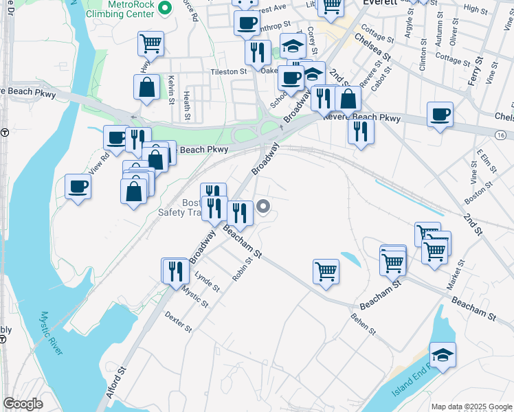 map of restaurants, bars, coffee shops, grocery stores, and more near 20 Factory Street in Everett